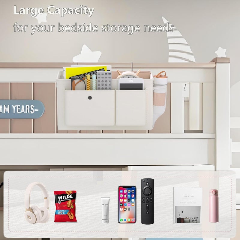 Edudif Bedside Caddy Bedside Organizer with Fixed Straps & Water Bottle Holder, Bunk Bed Caddy ideal for Home, Dorm, Hospital, Crib, Versatile Bedside Storage Solution (White) - Image 5